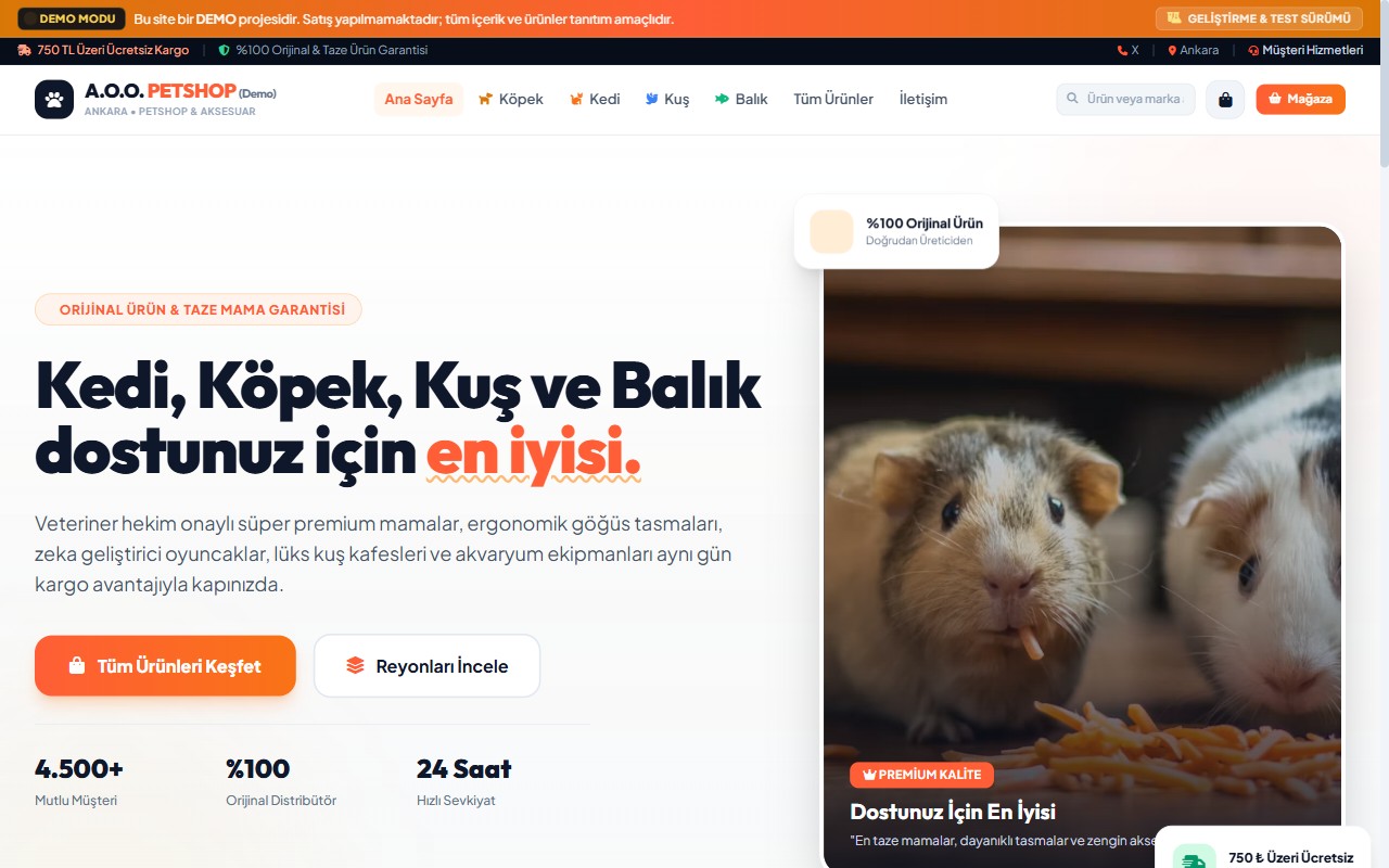 Pet Shop & Evcil Hayvan E-Ticaret (Demo)