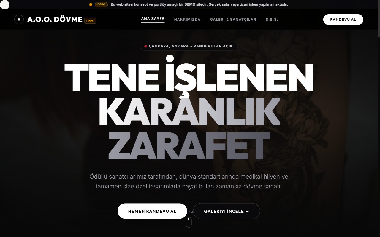 Dövme & Tattoo Stüdyosu Web Sitesi (Demo)